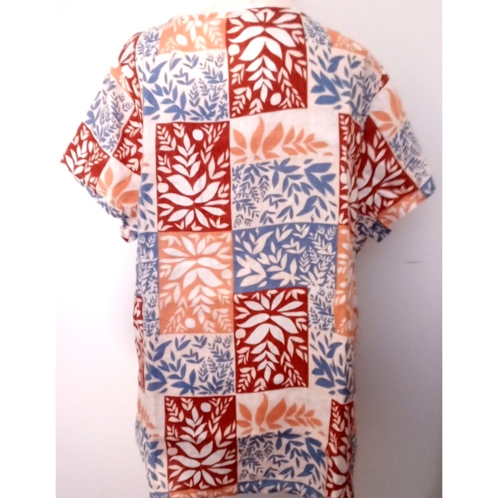 Sigrid Olsen 3X Roomy 100% Linen Tunic Popover Short Sleeve Top Blouse Floral - Picture 2 of 5